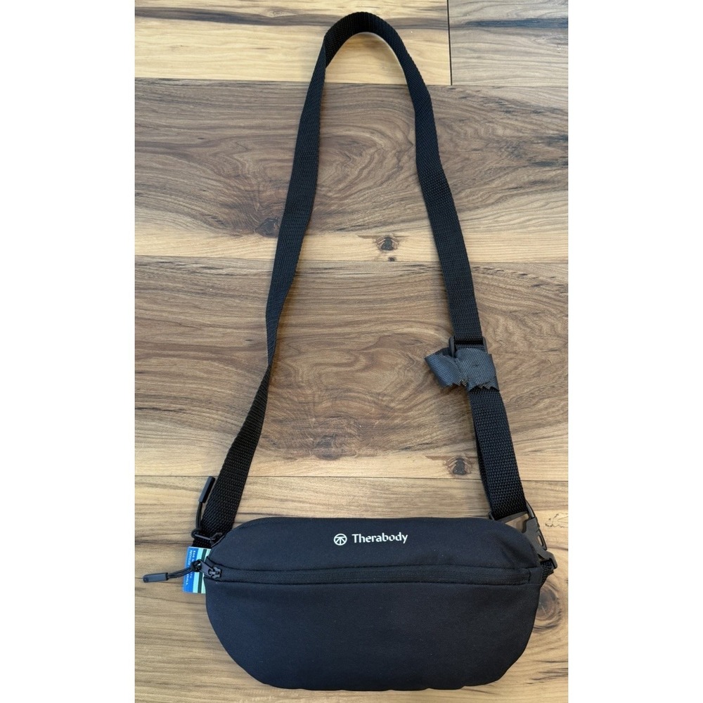 Therabody Crossbody Sling Belt Bag Black Travel Pouch Recycled Fabric EUC